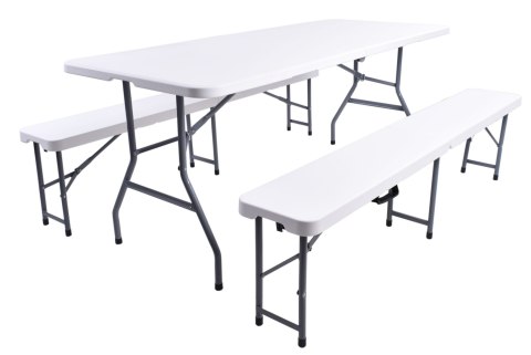 Zestaw cateringowy FETA WHITE stół 180 cm + 2 ławki