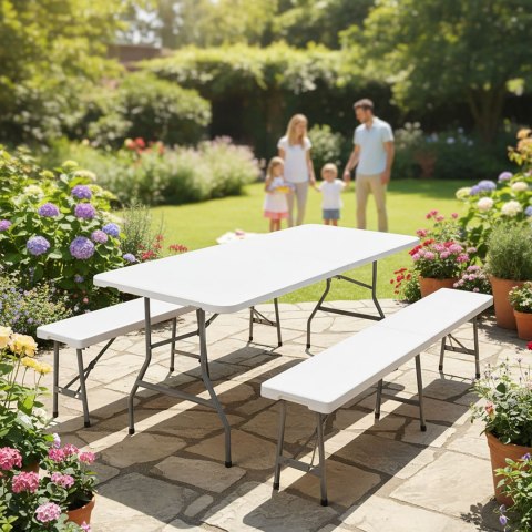 Zestaw cateringowy FETA WHITE stół 180 cm + 2 ławki