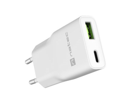 NATEC ŁADOWARKA SIECIOWA RIBERA GAN SLIM USB-A USB-C 20W BIAŁA