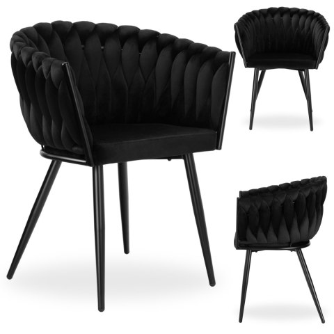 Krzesło welurowe plecione COFTON BLACK VELVET czarne