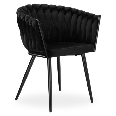 Krzesło welurowe plecione COFTON BLACK VELVET czarne