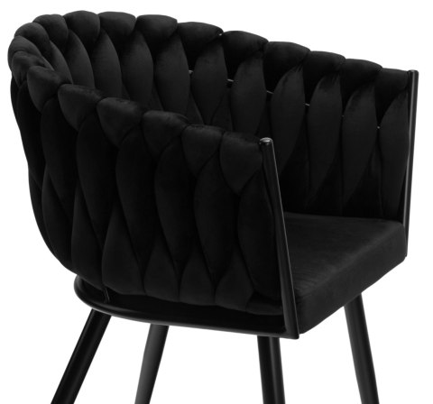 Krzesło welurowe plecione COFTON BLACK VELVET czarne