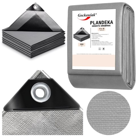 Plandeka 4x8m GRENTO srebrna 260GSM