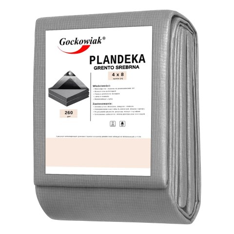 Plandeka 4x8m GRENTO srebrna 260GSM