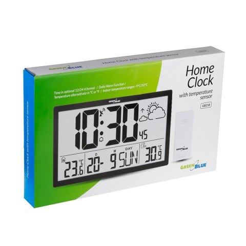 GREENBLUE ZEGAR ŚCIENNY LCD BARDZO DUŻY, TEMPERATURA, DATA GB218 (OUTLET)