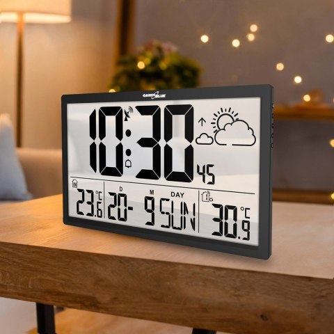 GREENBLUE ZEGAR ŚCIENNY LCD BARDZO DUŻY, TEMPERATURA, DATA GB218 (OUTLET)