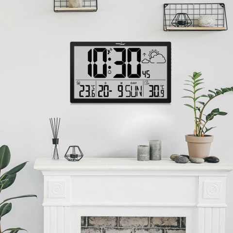 GREENBLUE ZEGAR ŚCIENNY LCD BARDZO DUŻY, TEMPERATURA, DATA GB218 (OUTLET)