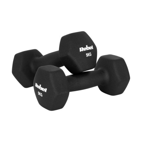 Hantelki żeliwne neoprenowe HEX 2x5kg, REBEL ACTIVE