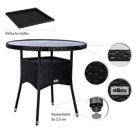 STILISTA Stolik , 80 x 80 x 75 cm, polirattan, czarny