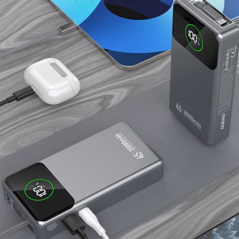 Powerbank K31 Pro 20000mAh ze zwijanym kablem USB-C 45W - szary