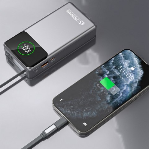 Powerbank K31 Pro 20000mAh ze zwijanym kablem USB-C 45W - szary