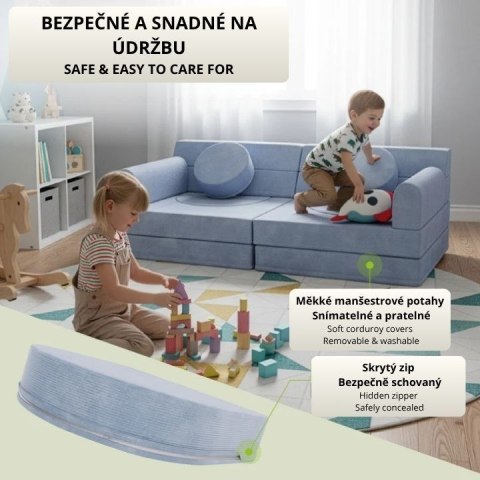 Designerska modułowa kanapa dziecięca 150 cm, jasnoniebieska