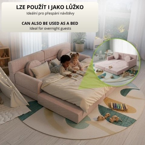 Designerska modułowa kanapa dziecięca 150 cm, pudrowa