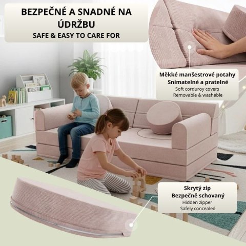Designerska modułowa kanapa dziecięca 150 cm, pudrowa