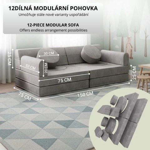 Designerska modułowa kanapa dziecięca 150 cm, szara