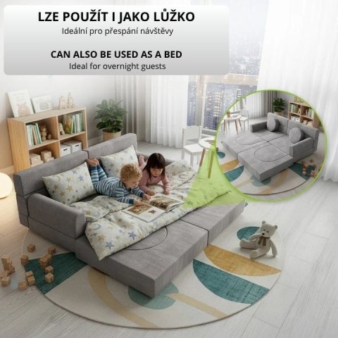 Designerska modułowa kanapa dziecięca 150 cm, szara