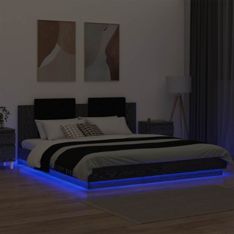 Rama łóżka z wezgłowiem Ze LED Lights Czarny Dąb 180 x 200 cm