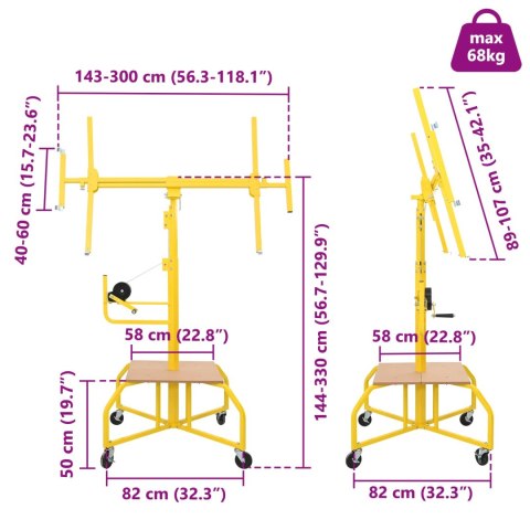 Podnośnik do płyt gipsowych Żółty 300 x 107 x 330 cm Stal