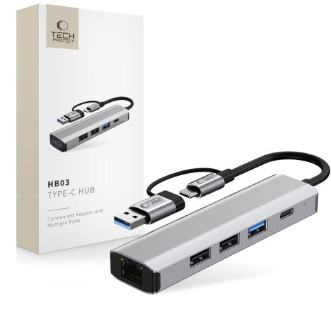 Adapter HUB 5w1 USB-C USB-A Ethernet RJ45 - szary