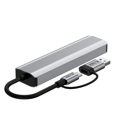 Adapter HUB 5w1 USB-C USB-A Ethernet RJ45 - szary
