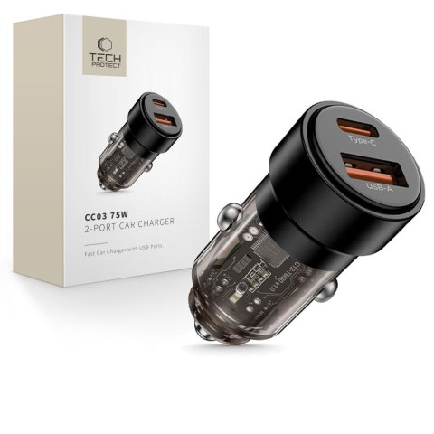 Ładowarka samochodowa USB-A USB-C CC03 PD 75W - czarna