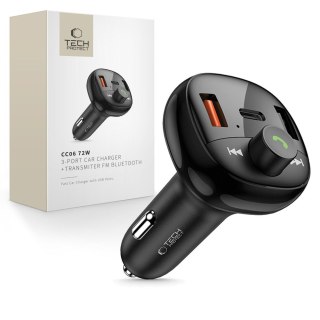 Ładowarka samochodowa z transmiterem USB-A USB-C PD 72W - czarna