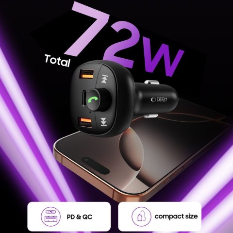 Ładowarka samochodowa z transmiterem USB-A USB-C PD 72W - czarna