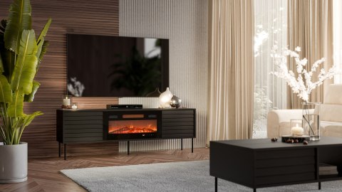 Szafka RTV CORTINA 180x40x60 czarny + kominek czarny