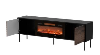 Szafka RTV CORTINA 180x40x60 czarny/orzech + kominek czarny