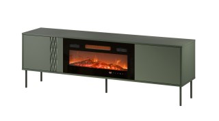 Szafka RTV EF + kominek czarny TRESSE 180x40x54,5 zieleń mat