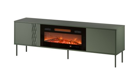 Szafka RTV EF + kominek czarny TRESSE 180x40x54,5 zieleń mat