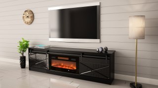 Szafka RTV GRANERO+kominek 200x56,7x35 czarny/czarny poł