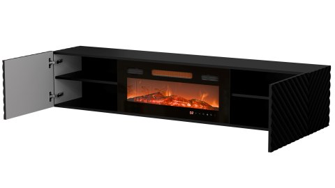 Szafka RTV LARA 183x35x37 czarny mat + czarny kominek