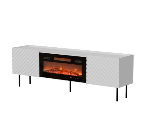 Szafka RTV LUCCA 180x40x59 biały + kominek czarny