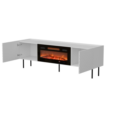 Szafka RTV LUCCA 180x40x59 biały + kominek czarny