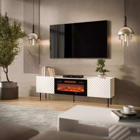 Szafka RTV LUCCA 180x40x59 biały + kominek czarny