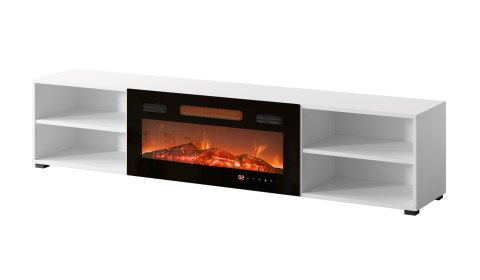 Szafka RTV POLO 180x33x39 biały + kominek czarny