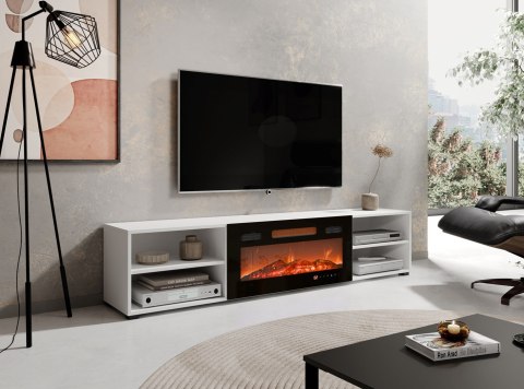 Szafka RTV POLO 180x33x39 biały + kominek czarny