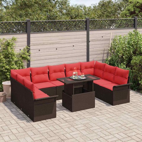 Zestaw Sof na Ogród z poduszką 10 pcs Brązowy Rattan poli