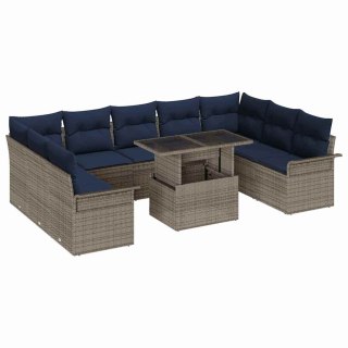 Zestaw Sof na Ogród z poduszką 10 pcs Szary Rattan poli