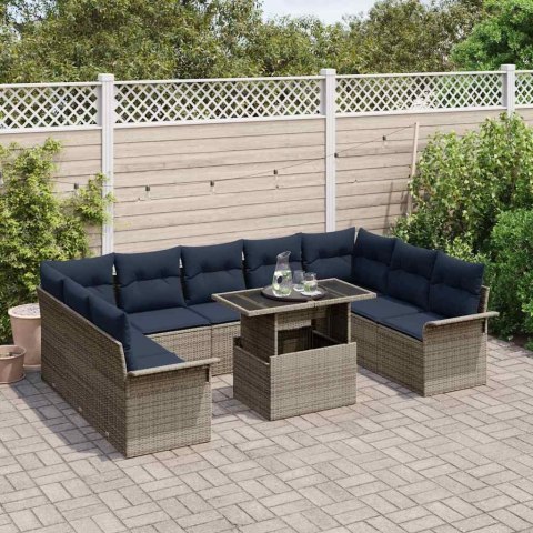 Zestaw Sof na Ogród z poduszką 10 pcs Szary Rattan poli