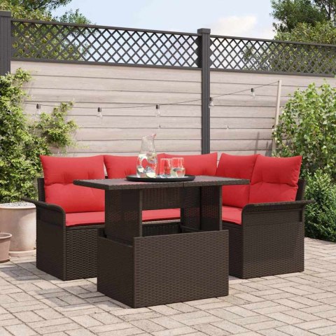 Zestaw Sof na Ogród z poduszką 5 pcs Brązowy Rattan poli