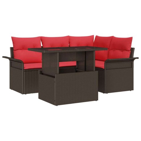 Zestaw Sof na Ogród z poduszką 5 pcs Brązowy Rattan poli