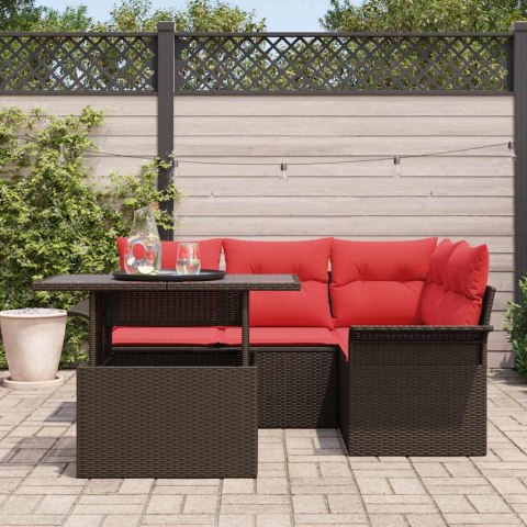 Zestaw Sof na Ogród z poduszką 5 pcs Brązowy Rattan poli