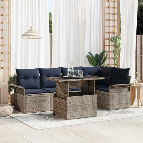 Zestaw Sof na Ogród z poduszką 6 pcs Szary Rattan poli