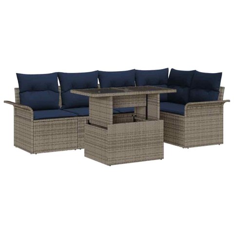 Zestaw Sof na Ogród z poduszką 6 pcs Szary Rattan poli
