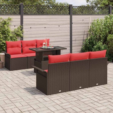 Zestaw Sof na Ogród z poduszką 7 pcs Brązowy Rattan poli
