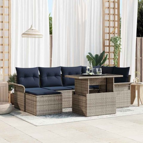 Zestaw Sof na Ogród z poduszką 7 pcs Szary Rattan poli