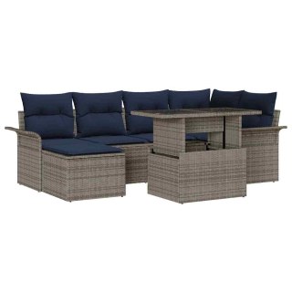 Zestaw Sof na Ogród z poduszką 7 pcs Szary Rattan poli