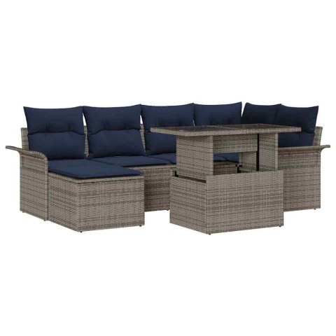 Zestaw Sof na Ogród z poduszką 7 pcs Szary Rattan poli